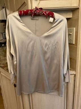 Silk V-Neck Tunic in Light Taupe